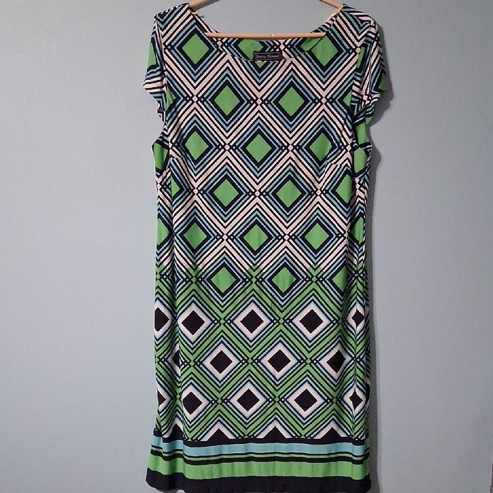 Jessica Howard Green and Black Geometric Midi Dress Size XL